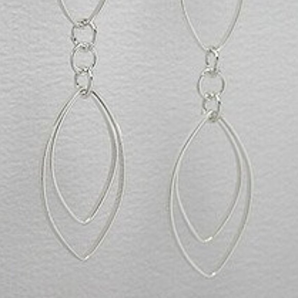 Sterling Silver Triple Pointed Oval Dangle Earrings - Picture 3 of 4